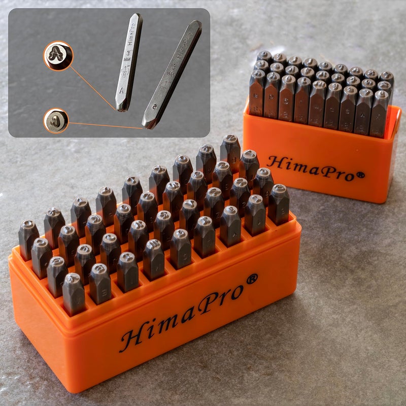 HimaPro 1/8''(3mm) 63 PCs Artistic Styled Number and Letter Metal Stamp Kit('A'-'Z', 'a'-'z', '0'-'9') with 3'' No-Rebound Steel Bench Block - Image 2